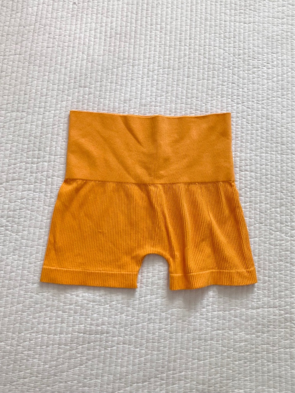 orange ribbed athletic biker shorts